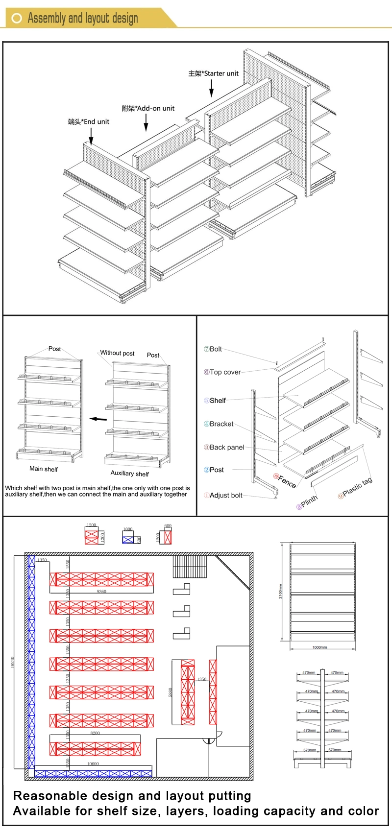 Customized Design Heavy Duty Metal Storage Supermarket Shelf Display Rack