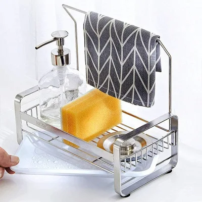 Stainless Steel Standing Countertop Kitchen Sink Organizer Caddy Sponge Rack Holder Large Kitchen Accessories